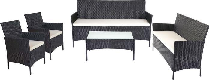 Produktbild Swisshandel24 3-2-1-1 Poly-Rattan Garten-Garnitur Halden, Sitzgruppe - anthrazit, Kissen creme