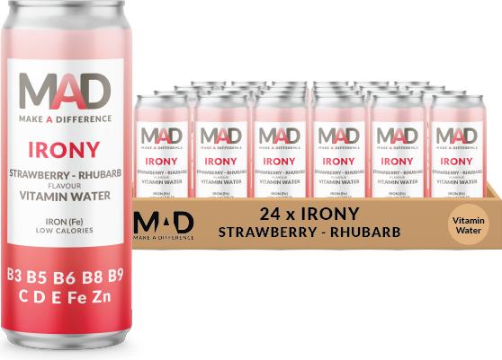 Produktbild MAD IRONY Strawberry & Rhubarb Vitamin Water Kiste (24 x 33 cl)