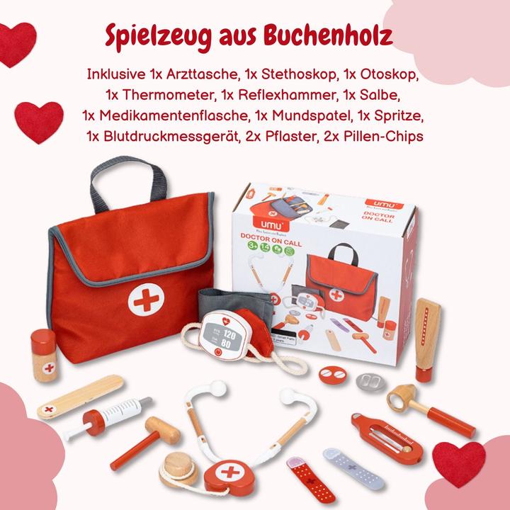 Image du produit Hermex Arzt-Spielzeug-Set für Kinder Doktor-Set Holz-Kinderspielzeug Arztkoffer Doktorkoffer
