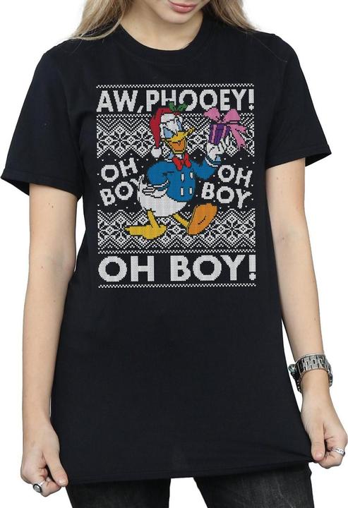Actual product image Disney Womens/Ladies Donald Duck Christmas Fair Isle Cotton Boyfriend T-Shirt (M)