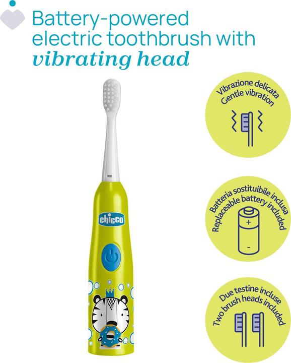 Actual product image Chicco Electric toothbrush, TIGER - 3Y+ - With replaceable battery (Oscillating toothbrush)
