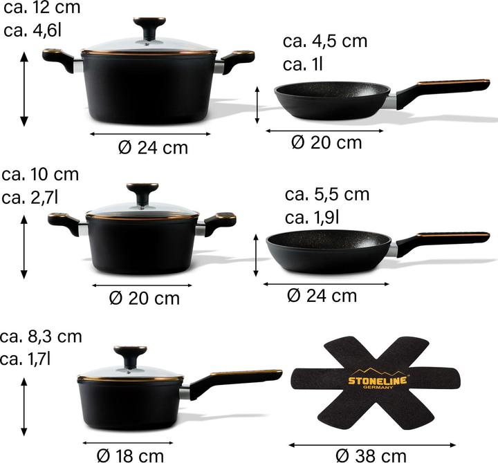 Produktbild Stoneline Cookware Set, Forged, With Pan Protections, 11pcs, Rose Gold (24 cm, Kochtopf, Aluminium)