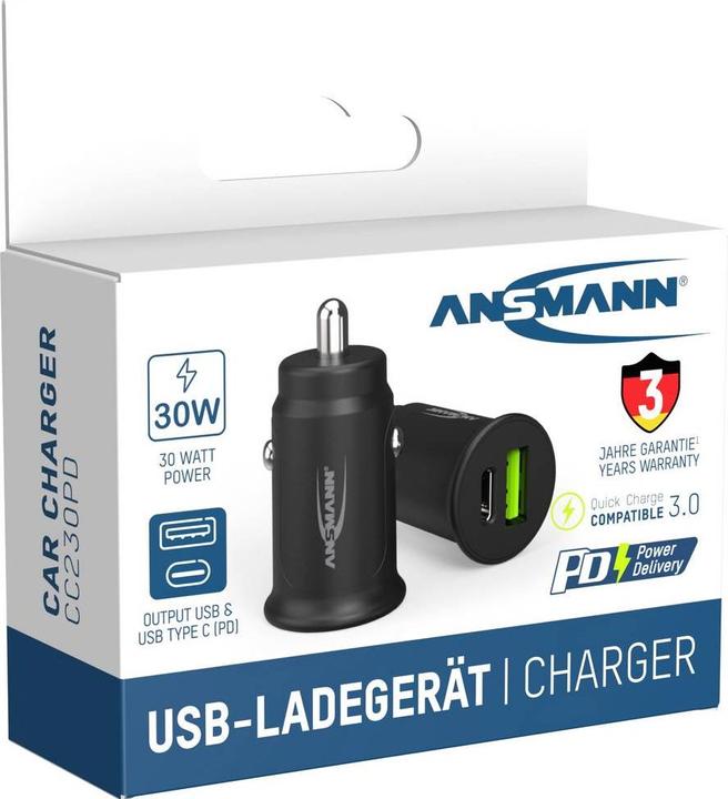 Image du produit Ansmann Chargeur InCar Charger 12-24V DC/3000mA/30W/KFZ/USB/USBC/5V