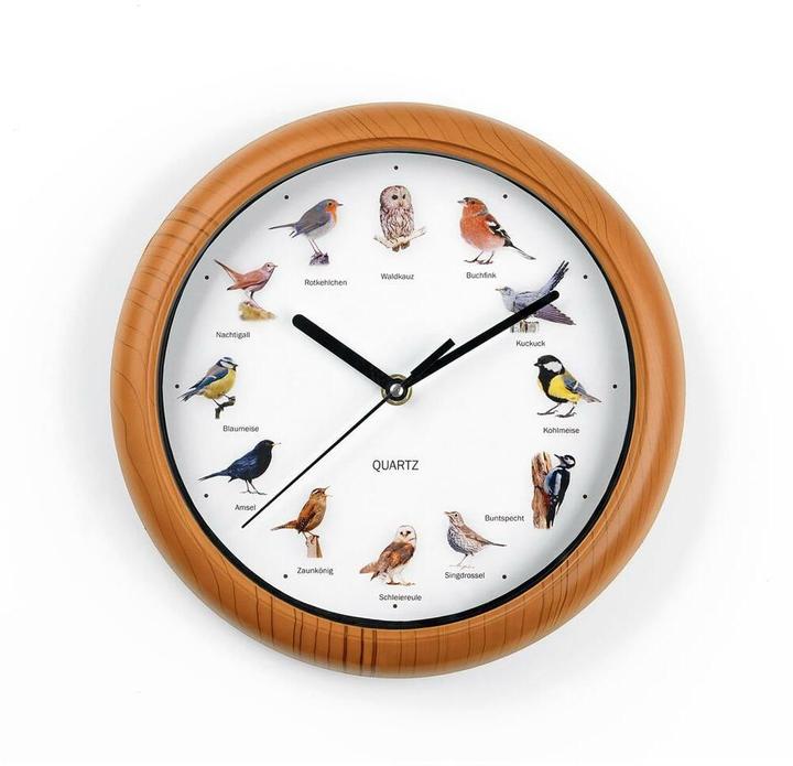 Image du produit Easymaxx Wanduhr mit 12 Singvogelstimmen, Ø 25 cm Braun (25 cm)