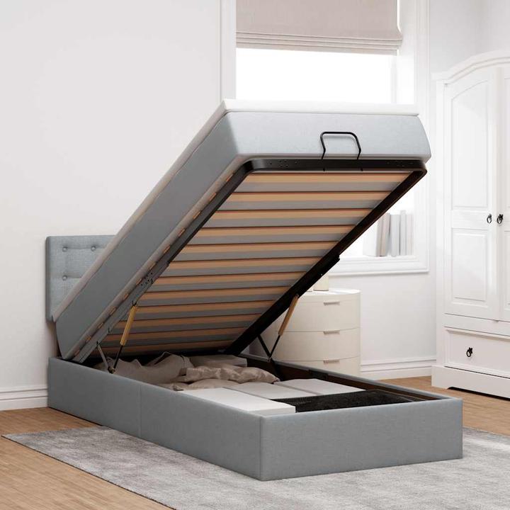 Image du produit VidaXL Lit Ottoman avec matelas Gris clair 100x200 cm Tissu (100 x 200 cm)