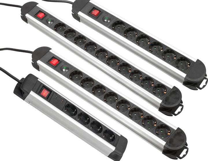 Actual product image As - Schwabe 6-way aluminium socket strip with surge protection and switch (6 x, CEE 7/3, 1.50 m)