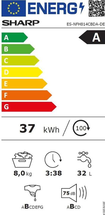 Energie-Label Sharp ES-NFH814CBDA-DE (8 kg, Links)
