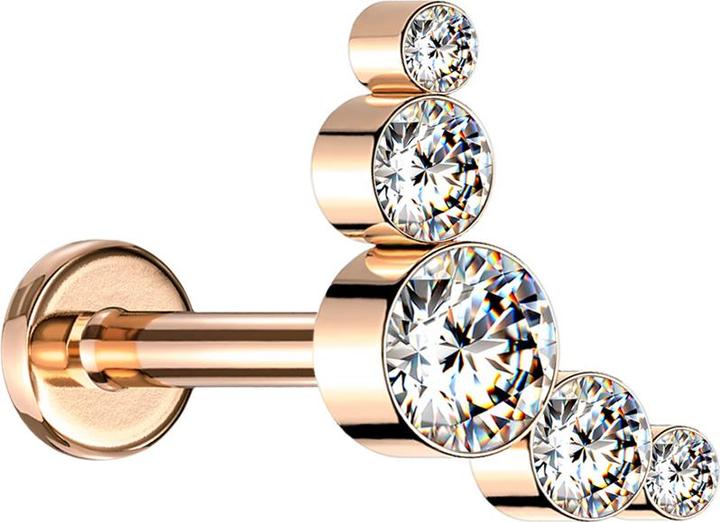 Actual product image Star Piercing Micro Labret inner thread rose gold five crystals silver (without brass, Surgical steel 316L)