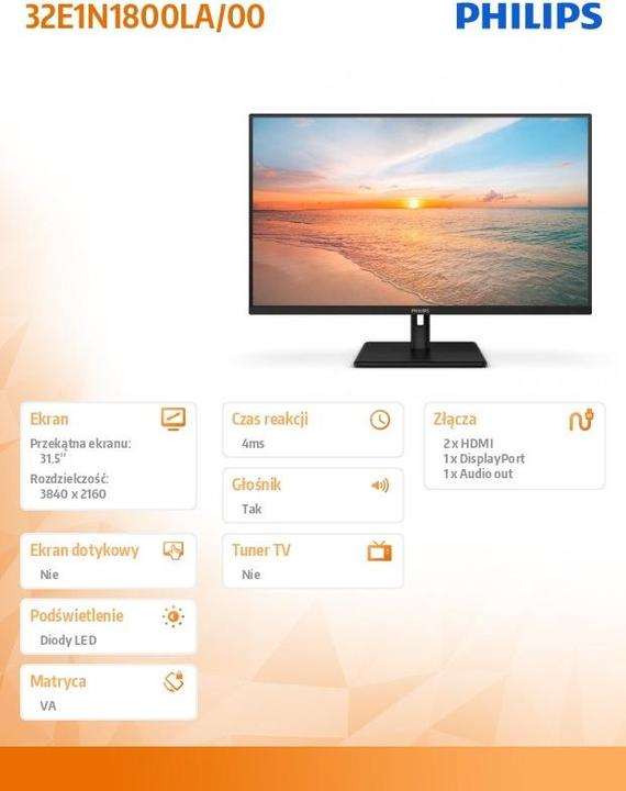 Immagine prodotto Philips 32E1N1800LA (3840 x 2160 pixel, 31.50")