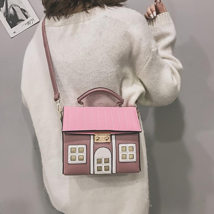 Actual product image Only-Bags.Store Charming messenger bag in the shape of a house - faux leather crossbody purse with geometric pattern