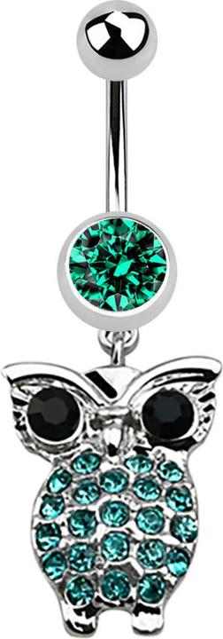 Image du produit Star Piercing Banane argent avec pendentif hibou et grands yeux turquoise (sans laiton, Acier chirurgical 316L)