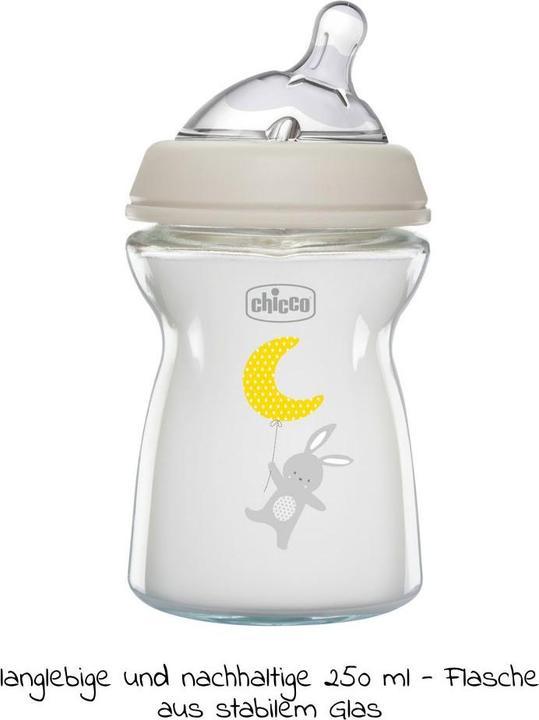 Produktbild Chicco Babyfläschchen NATURAL FEELING Glas Sauger Silikon langsamer Fluss UNI 0m+ (250 ml)
