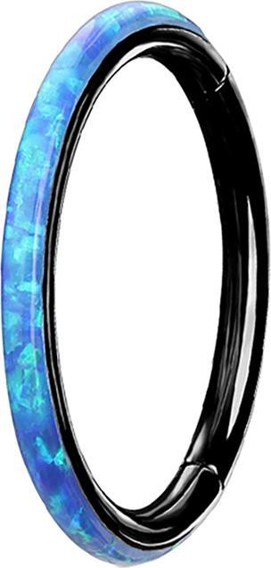 Star Piercing Micro Segmentring klappbar schwarz seitlich Opal streifen blau (Chirurgenstahl 316L, ohne Messing)