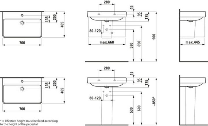 Image du produit Laufen Lavabo PRO S version spéciale o ÜL 1 version HL 700x465mm blanc (465 mm, 700 mm)