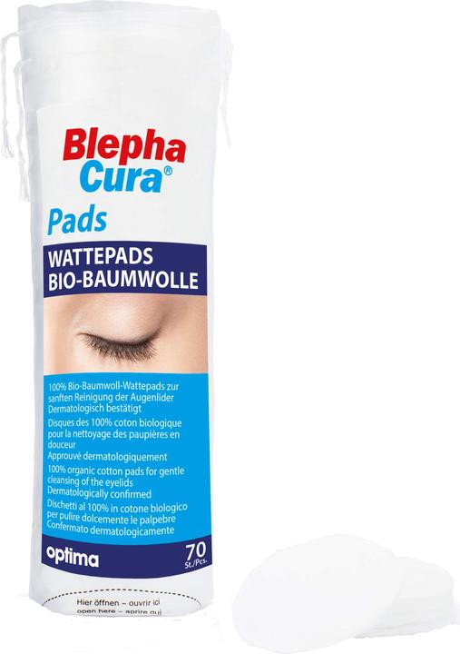 Optima BlephaCura Pads, Baumwoll-Wattepads zur sanften Reinigung der Augenlider, 100% Bio-Baumwolle, Dermat