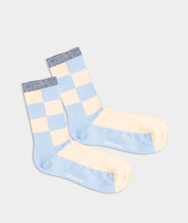 Immagine prodotto DillySocks Chaussettes "Premium scacchi pastello" bleu clair (Confezione singola, 39 - 41)