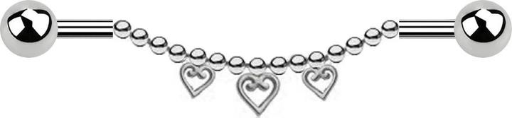 Immagine prodotto Star Piercing Barbell argento due palle catena tre cuori (Acciaio chirurgico 316L, senza ottone)