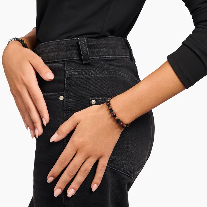 Actual product image Thomas Sabo Talisman bracelet with tiger's eye beads (17 cm, Blackened, Recycled 925 silver)
