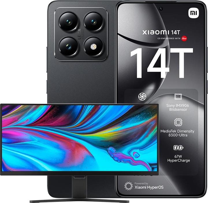 Xiaomi 14T + Moniteur de jeu incurvé 30" Bundle de lancement (256 Go, Noir Titan, 6.67", Double SIM, 50 Mpx, 5G)