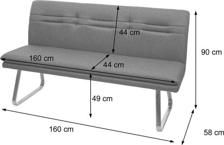 Actual product image Mendler Bench, Dining Room Bench Upholstered Bench, Backrest Fabric/Textile Stainless Steel Brushed - brown (160 cm)