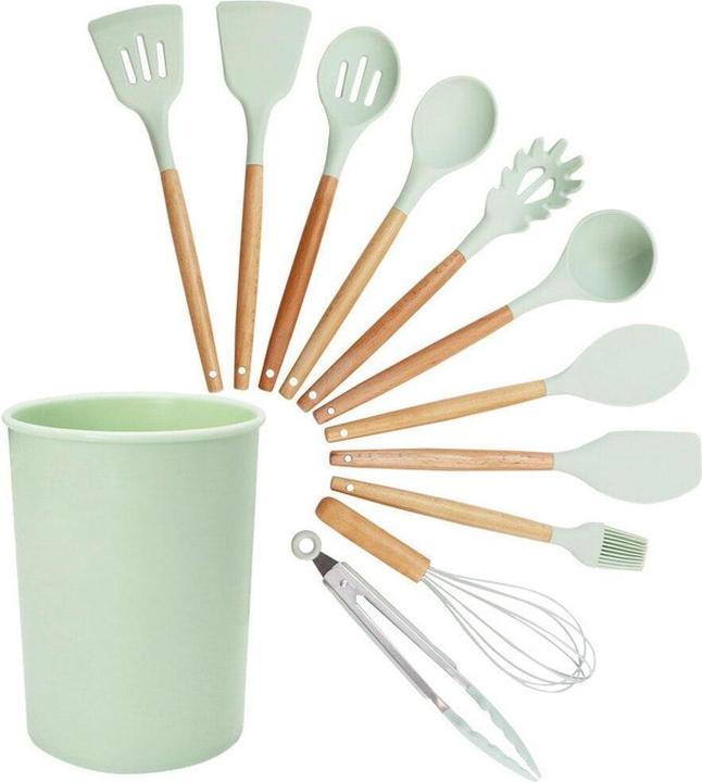 Actual product image JTI 11x silicone kitchen utensils with holder - turquoise
