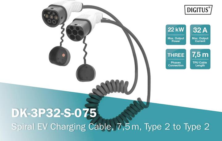 Produktbild Digitus Ladekabel (Typ 2, 22 kW, 32 A, 7.50 m)