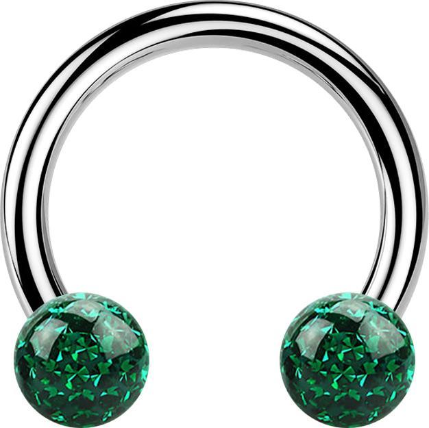 Star Piercing Circular Barbell silber mit zwei Kristall Kugeln grün Epoxy Schutzschicht (Titan G23ohne Messing, ohne MessingTitan G23)
