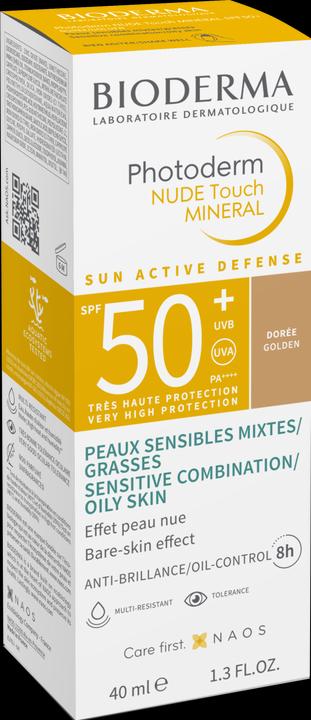 Image du produit Bioderma Photoderm Nude Touch Mineral SPF50+ dorée (Crème solaire visage, SPF 50+, 40 ml)