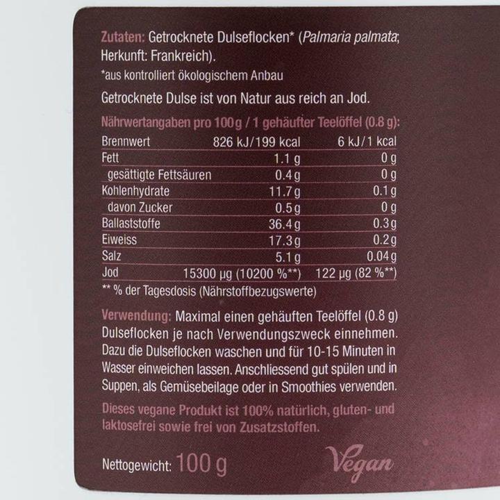 Nährwerte und Zutaten Effective Nature Bio Dulse Flocken (1 Stück, 100 g)