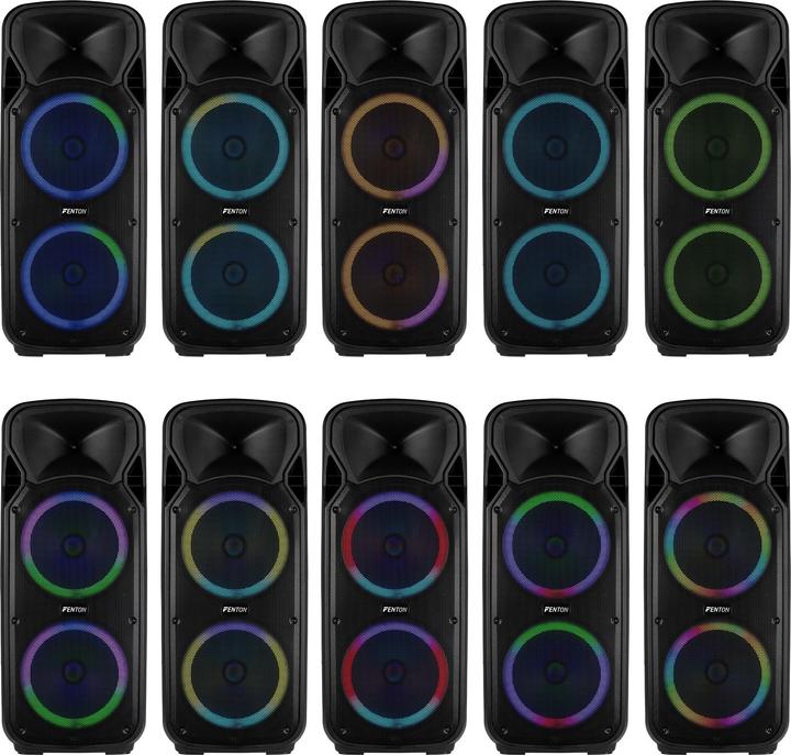 Immagine prodotto Fenton Speaker Bluetooth - FT212LED MK2 karaoke box met LEDâ€™s, accu en microfoons - (Attivo)