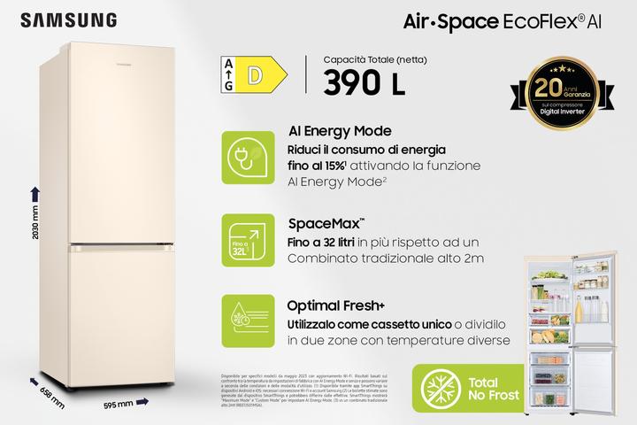 Produktbild Samsung RB38C603DEL EcoFlex AI Freistehender Kombikühlschrank mit Gefrierfach Wifi 2m 39 (390 l)
