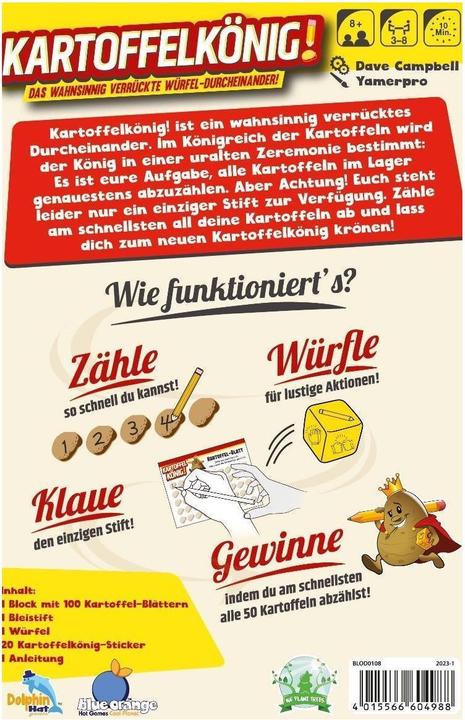 Produktbild Blue Orange Kartoffelkönig!, Würfelspiel, für 3-8 Spieler, ab 8 Jahren (DE-Ausgabe) (Deutsch)