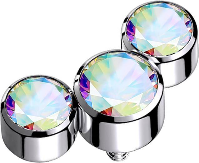 Actual product image Star Piercing Dermal Anchor silver three crystals multicolour (without brass, Titanium G23)