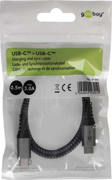 Image du produit Goobay Câble USB-C, textile, connecteur métallique, extra-résistant (0.50 m, USB 2.0)