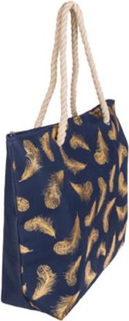 Image du produit Bekos Shopper bleu avec plumes dorées et poignées en cordon
