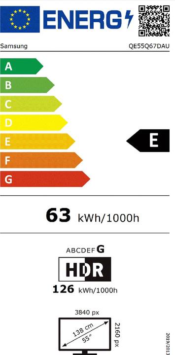 Energie-Label Samsung Telewizor 55 QE55Q67DAUXXH (55", QLED, 4K, 2024)