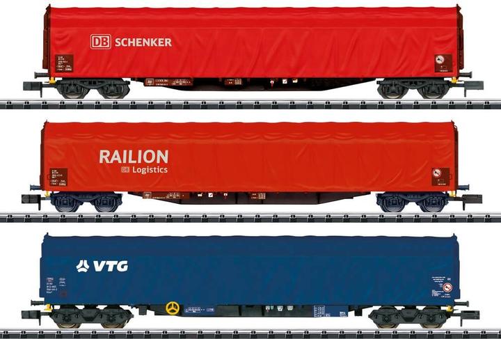 Image du produit MiniTrix T18801 Wagon à bâche coulissante Rils de la DB AG et de l'AAE/VTG, coffret de 3 wagons (Voie N)