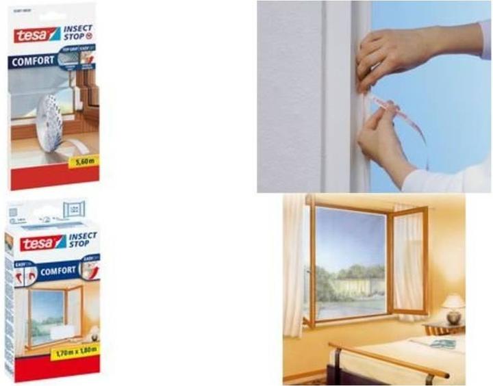 Produktbild tesa Insektenschutz COMFORT für Fenster, mit Klettband, selbstklebend, ohne Bohren (170 x 180 cm)