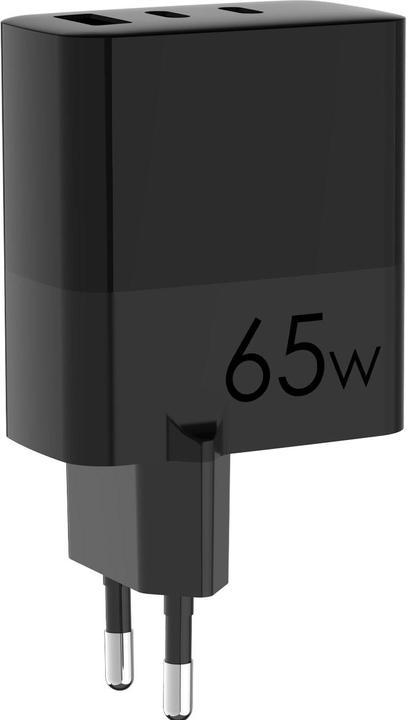 Actual product image Eaxus USB charger with charging cable, 3 ports, 2x type-C & 1x type-A, 65 watts, black (65 W)