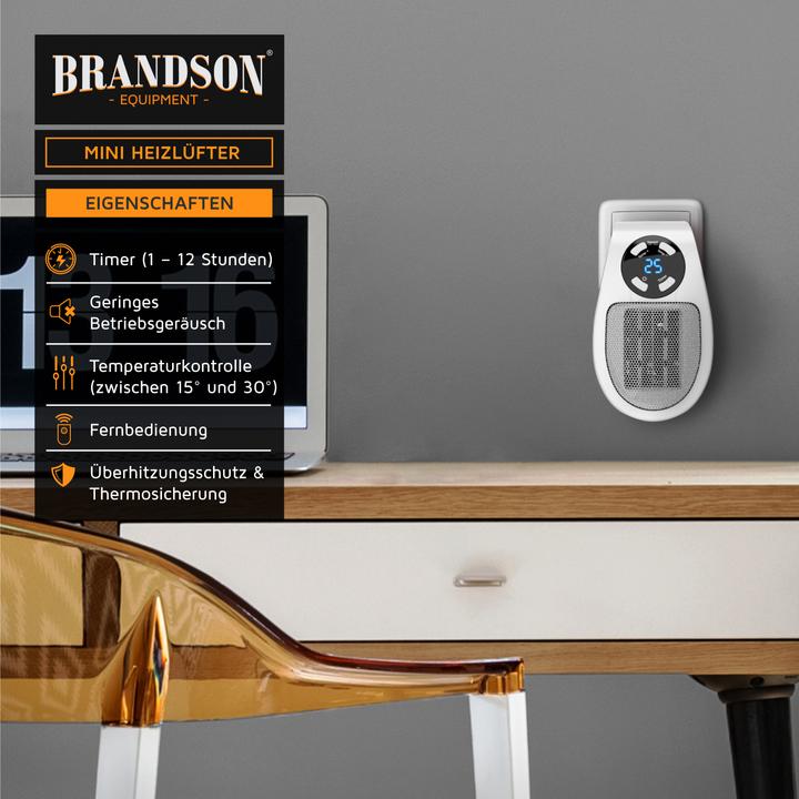 Immagine prodotto Brandson Mini termoventilatore da 500 W, termoventilatore da bagno in ceramica con controllo della (500 W)