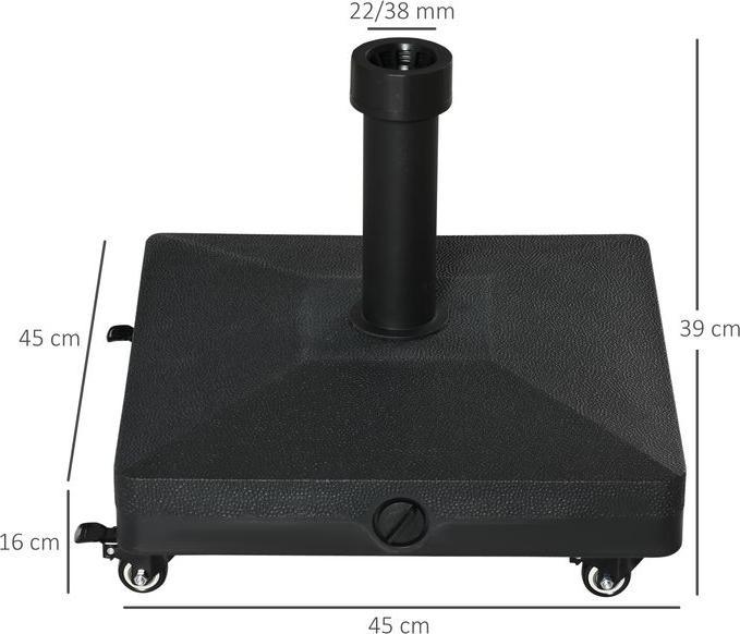 Produktbild Swisshandel24 Sonnenschirmständer mit Roller, befüllbar bis 20kg, ø 38/48mm Schwarz 45x45cm