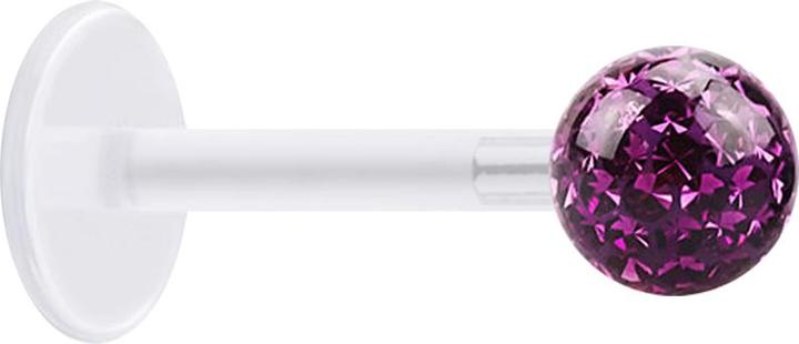 Produktbild Star Piercing Micro Labret transparent mit Kristallkugel violett und Epoxy Schutzschicht (ohne Messing, Chirurgenstahl 316L, Bioflex)
