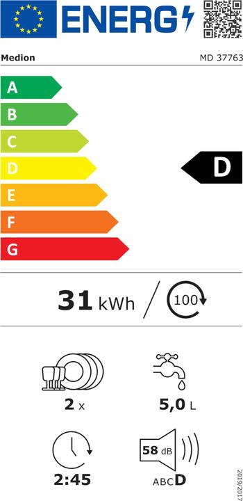 Energie-Label Medion Geschirrspüler DWT20 (MD37763)