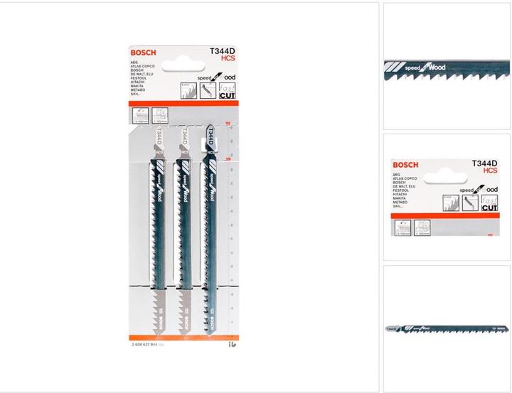 Produktbild Bosch Professional Zubehör Stichsägeblatt T 344 D Speed for Wood, 3er-Pack
