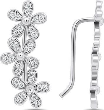 Brilio Silver - Tender longitudinal silver earrings with zircons flowers EA225W