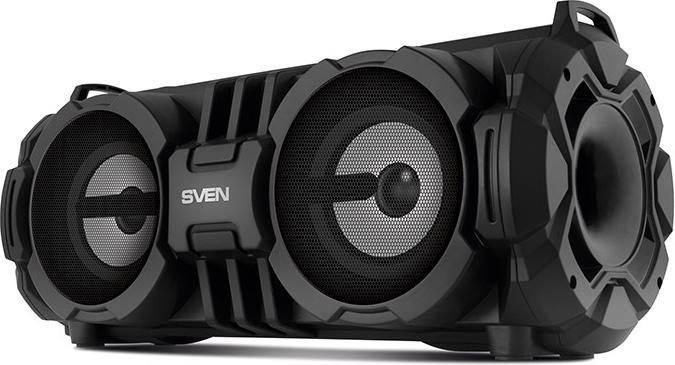 Actual product image Sven PS-485, juodas, power output 2x14W (RMS), Bluetooth, FM, USB, Micro SD, LED display, lithium ba (Rechargeable battery operated, USB power delivery)