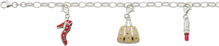 Immagine prodotto Bijou Classic Charmbracelet weiss mit Schuh, Tasche und Lippenstift 19 cm (19 cm, Argento)