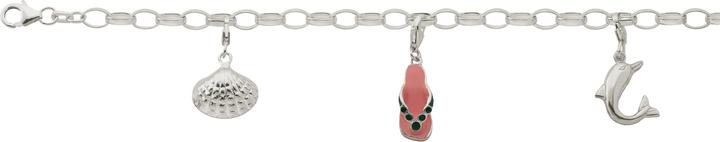 Immagine prodotto Bijou Classic Charmbracelet weiss mit Muschel, Flipp-Flopp und Delfin 19 cm (19 cm, Argento)