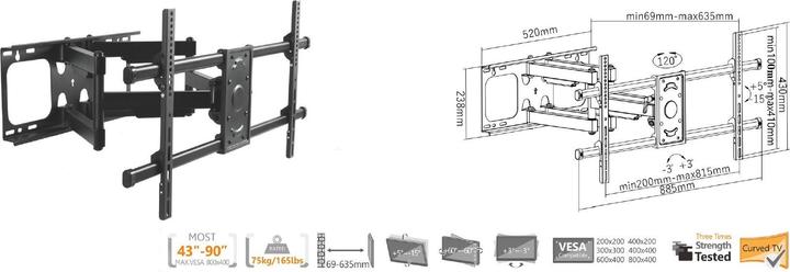 Produktbild equip TV Wall Mount Bracket (Wand, 90", 75 kg)