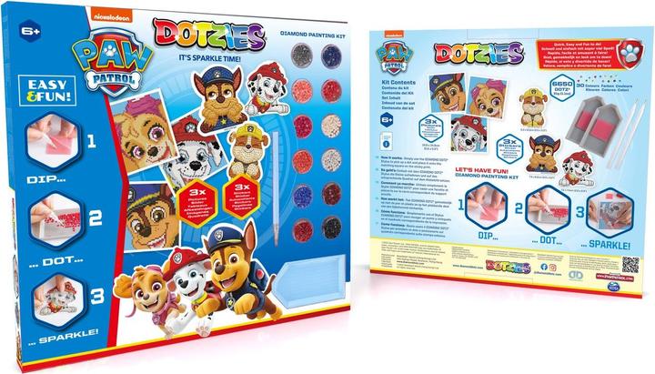Actual product image Diamond Dotz DOTZIES® Original Diamond Painting Set Paw Patrol with 6 motifs: 3 pictures 15x15cm, 3 stickers /